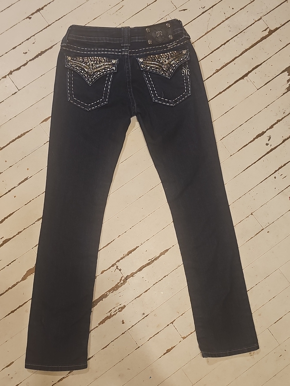Miss Me Jeans Size 27 Dark Wash Straight Leg Rhinestone Embellished